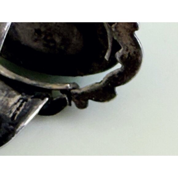 Art Deco 30's Sterling Silver Ring Green Speckled Peking Glass Size 6.25 - Picture 6 of 10